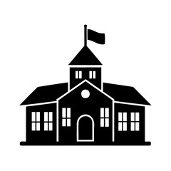 Classic School Building Facade with Flag on Top Architectural Design