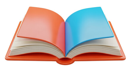 Fototapeta premium Open book illustration with vibrant orange and blue pages symbolizing knowledge and learning acquisition
