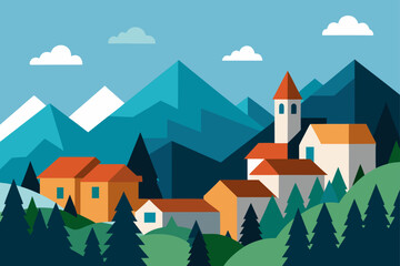 Naklejka premium mountain village with rooftops nestled among trees