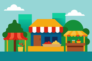 Naklejka premium village market with colorful stalls and handmade goods