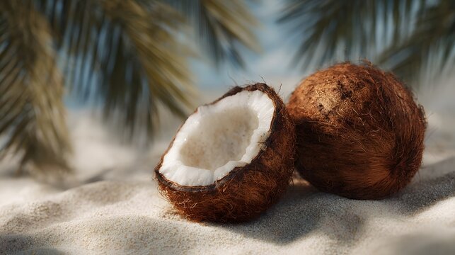Tropical coconuts on a sandy beach