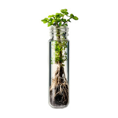 Plant Growing in Glass Test Tube: Nature in a Bottle with Visible Roots