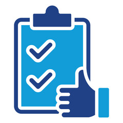 Task Like Glyph Blue Silhouette Icon Design Vector - Clipboard with tasks and thumbs up, indicating completed tasks or user satisfaction with assignments