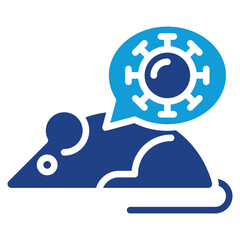 Rat Virus Glyph Blue Silhouette Icon Design Vector - Mouse with a virus symbol above, depicting laboratory animal testing for disease research