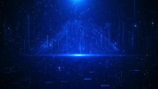 Glowing digital grid futuristic blue circuits binary codes data streams global tech for AI systems, cybersecurity, fintech, blockchain intros, science backgrounds, high-tech innovation presentations.