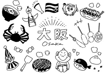 Fototapeta premium 大阪のご当地グルメ・名産 イラストセット