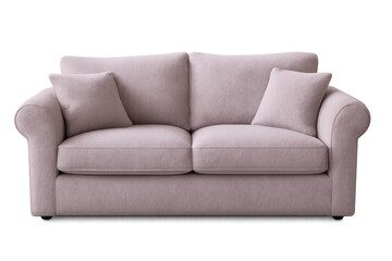 Pink sofa with pillows isolated on transparent background, perfect for interior design projects and...