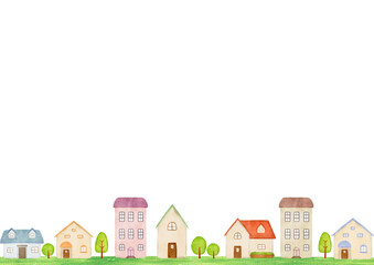 水彩で描いた街並みのイラスト