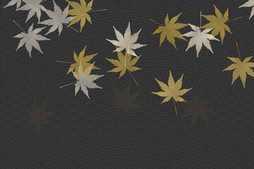 優雅な金色のカエデによる和風の黒い背景テンプレート。