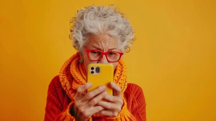 A close-up portrait of a joyful senior woman, ecstatic about receiving good news on social media. She is holding her smartphone, her expressive facial features reflecting sheer delight and excitement.