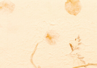Orange paper with dry leaves pattern background, blank orange paper texture background