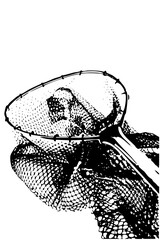 Vector Hands holding a netted animal detailed .