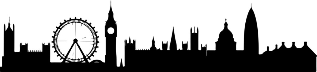 Fototapeta premium London tower silhouette, skyline, silhouette, city, architecture, vector, building, london, tower, europe, travel, cityscape, landmark, illustration, urban, church, town, paris, black, sky, view, buil