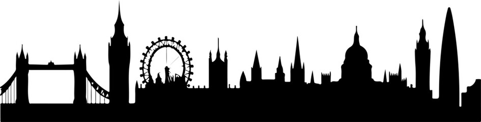 Fototapeta premium London tower silhouette, skyline, silhouette, city, architecture, vector, building, london, tower, europe, travel, cityscape, landmark, illustration, urban, church, town, paris, black, sky, view, buil