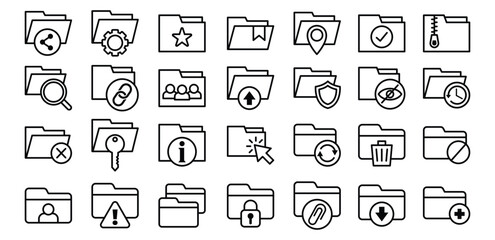 File and Folder Line Icon Black and White Minimalist Icons for Digital Organization, Management, Storage, Multimedia, Element, Symbol Vector Design Illustration Collections