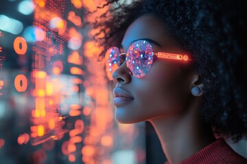 Cybersecurity threat illustration featuring an African American school student coding and engaging in machine learning. Augmented reality and AI concepts are highlighted, underscoring, Generative AI