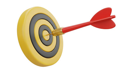 Precision Achievement: A Red Dart Hitting the Bullseye of a Yellow and Grey Target