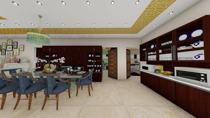Modern Open Plan Kitchen and Dining Room Interior