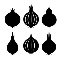 set of onions.
set of onion icon set.
Onion Silhouette Icons Set Isolated on White Background.