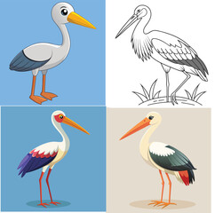 Obraz premium Coloring vector birds icon set design 