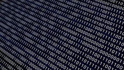 Dark Blue digital stream with glowing binary code and numeric data