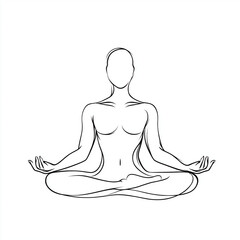 A line drawing of a person meditating in the lotus position on white background