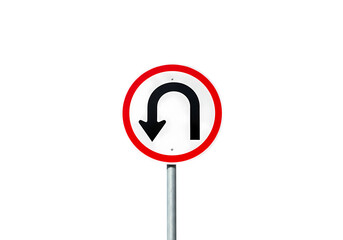 U-Turn Traffic Sign: Round Red and White Regulatory Symbol for Roadway Navigation