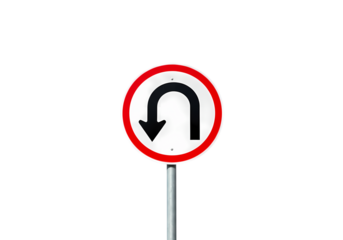 U-Turn Traffic Sign: Round Red and White Regulatory Symbol for Roadway Navigation