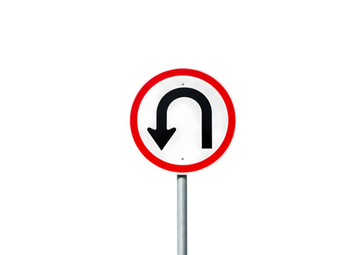 U-Turn Traffic Sign: Round Red and White Regulatory Symbol for Roadway Navigation - Powered by Adobe
