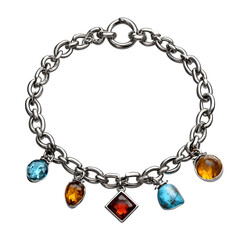 Silver Charm Bracelet with Colorful Gemstones: Elegant Fashion Jewelry