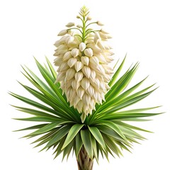 A beautiful yucca plant with its magnificent flower in full bloom on white