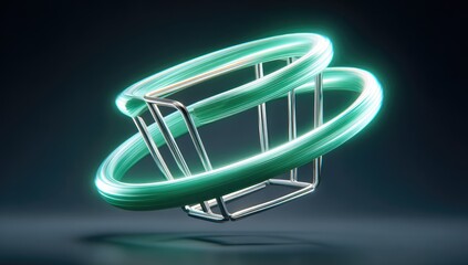 Metallic cage with glowing teal rings