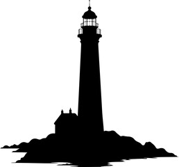 lighthouse silhouette vector illustration, lighthouse, tower, sky, sea, building, architecture, light, sunset, beacon, ocean, beach, landscape, landmark, water, travel, tall, house, coast, clouds, coa