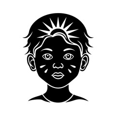 Creative Stylized Portrait of a Young Boy with a Sunburst Hairline and Cheek Markings