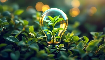 Green plant in light bulb for renewable concept	