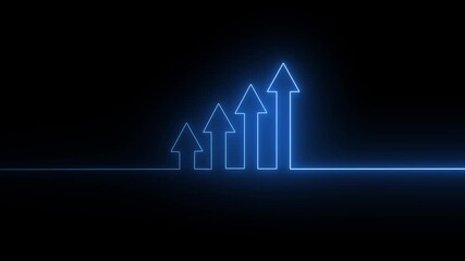 glowing arrow rising line Neon light Financial business graph chart animation . Neon business growth concept animated on black background. - Powered by Adobe