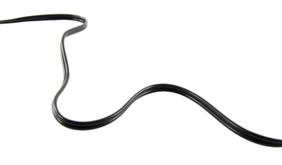 Black wire cable of usb and adapter isolated on white background.