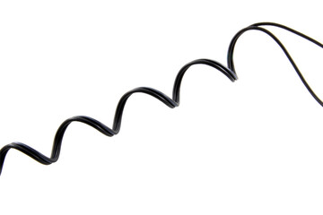 Black wire cable of usb and adapter isolated on white background.