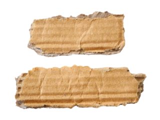 Pieces of torn or cut brown cardboard isolated design element on transparent background.