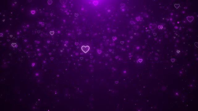 Purple hearts dreamy starry field backdrop for love Valentine's messages wedding reels, Glistening hearts radiate warmth, affection, for emotional scenes, romantic surprises, message reveals. 3D
