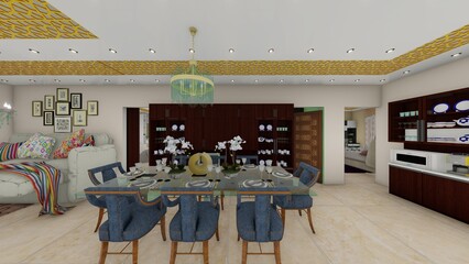 Open Plan Living and Dining Room with Contemporary Furniture