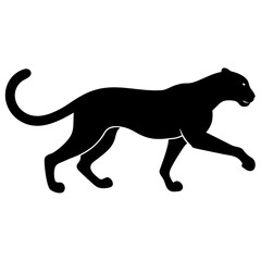 Fototapeta premium A sleek black panther in silhouette is depicted in a dynamic walking pose against a clean white background showcasing its powerful form and elegant stride