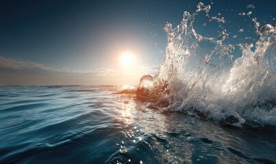 Ocean wave splash at sunrise