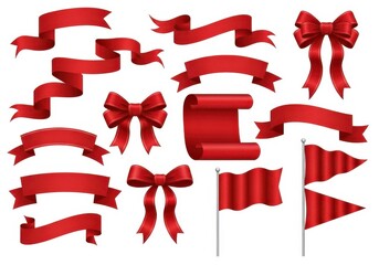 Festive red ribbon and flag assortment for celebratory design projects