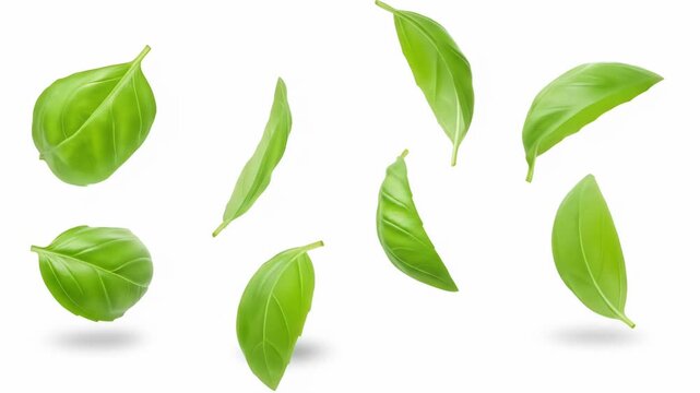 Fresh Basil Leaves: Culinary Herb Floating on White
