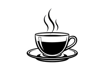 Obraz premium Elegant minimalistic monochrome drawing of a steaming cup of coffee or tea