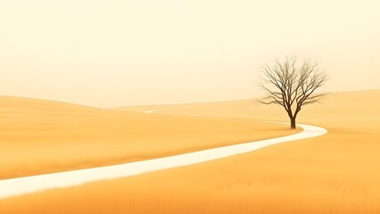 Fototapeta premium serene lonely tree in the yellow landscape