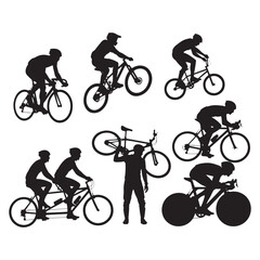 Fototapeta premium Silhouette collection of cyclists and bicycles in various poses and styles cycling sport