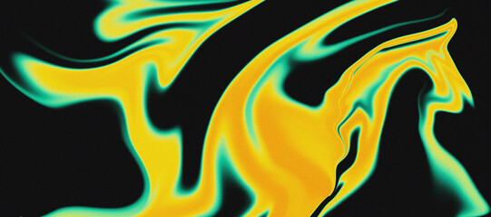 Abstract Grainy Gradient Background. Abstract Swirling Yellow and Green Liquid on Black Background