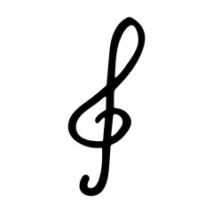 Treble clef doodle. Hand drawn musical symbol. Single element for print, web, design, decor, logo